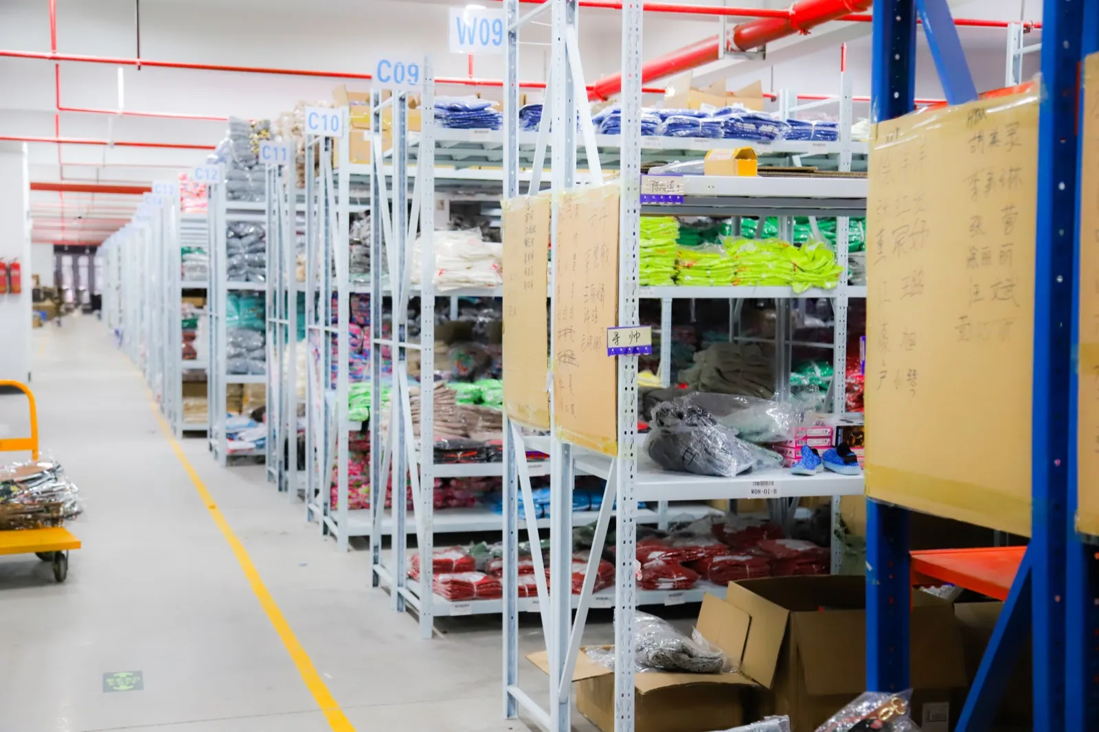 Warehouse aisle with picked stock