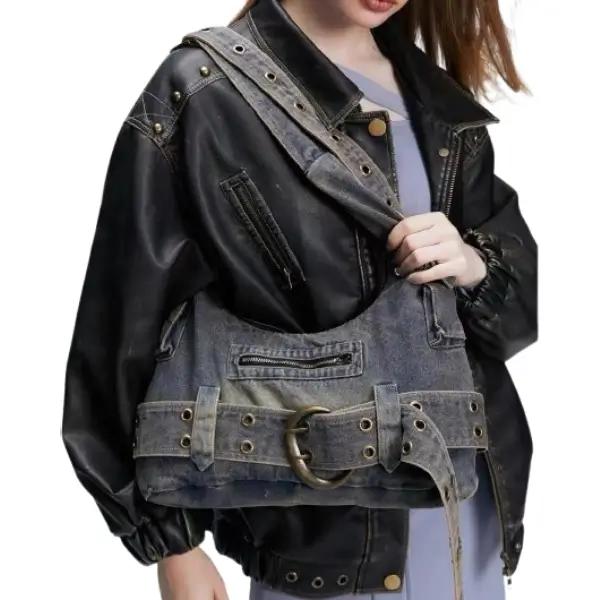 Wholesale High-End Textured, Niche-Designed, Large-Capacity Retro Washed Denim Crossbody Bag - CBB-4937