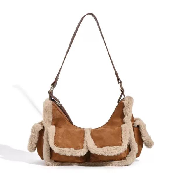 Wholesale Cute Retro And Fashionable Spliced Plush Shoulder Bag, Meilade Multi-Pocket Underarm Bag - CBB-4950