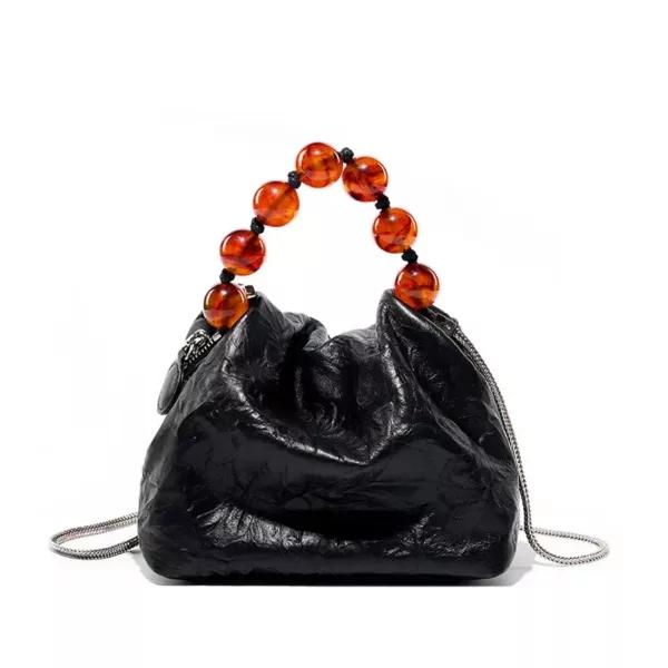 Wholesale New Chinese Bead Bag Personality Niche First Layer Cowhide Bag Female Hand Grab Lunch Box Bag Customized Beaded Hand Skew Bag - CBB-4993