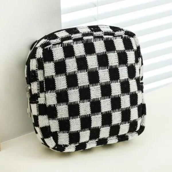 Square-Shaped Soft Woven Checkered Cosmetic Bag - CBB-6172