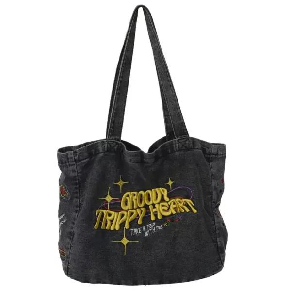 Wholesale Denim Smoky Gray Large-Capacity Embroidered Shoulder Bag - HB-4956
