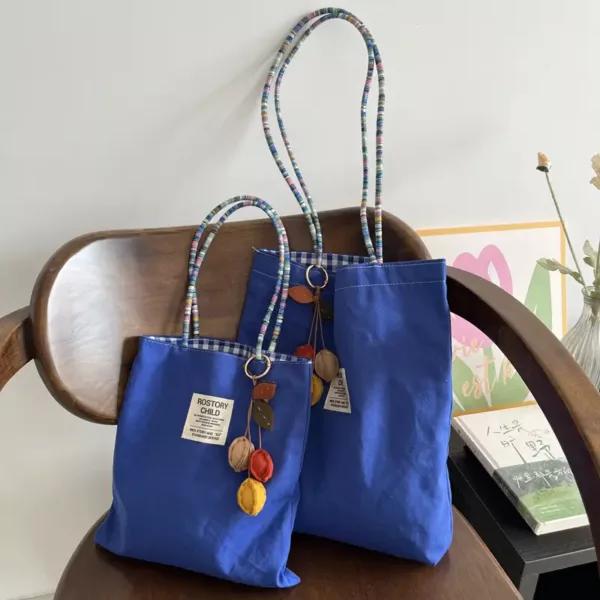 Wholesale American Style Double-Sided Checkered Color Block Denim Canvas Bag | Bag Series Supplier - HB-5459